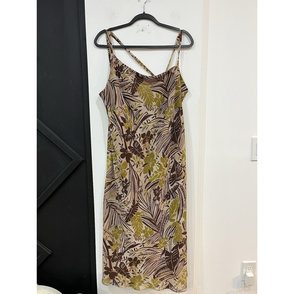 Ashley Stewart Y2K Floral Tropical Leaf Strappy Dress Boho Size 16 Plus